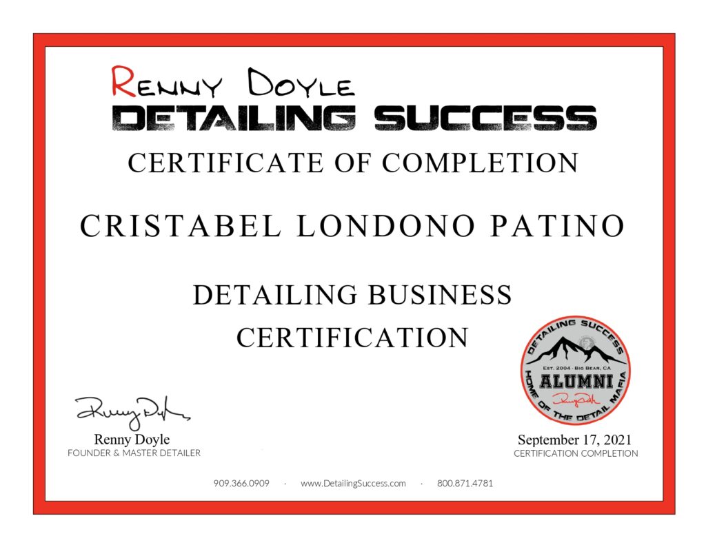 cristabel detailing success business cert