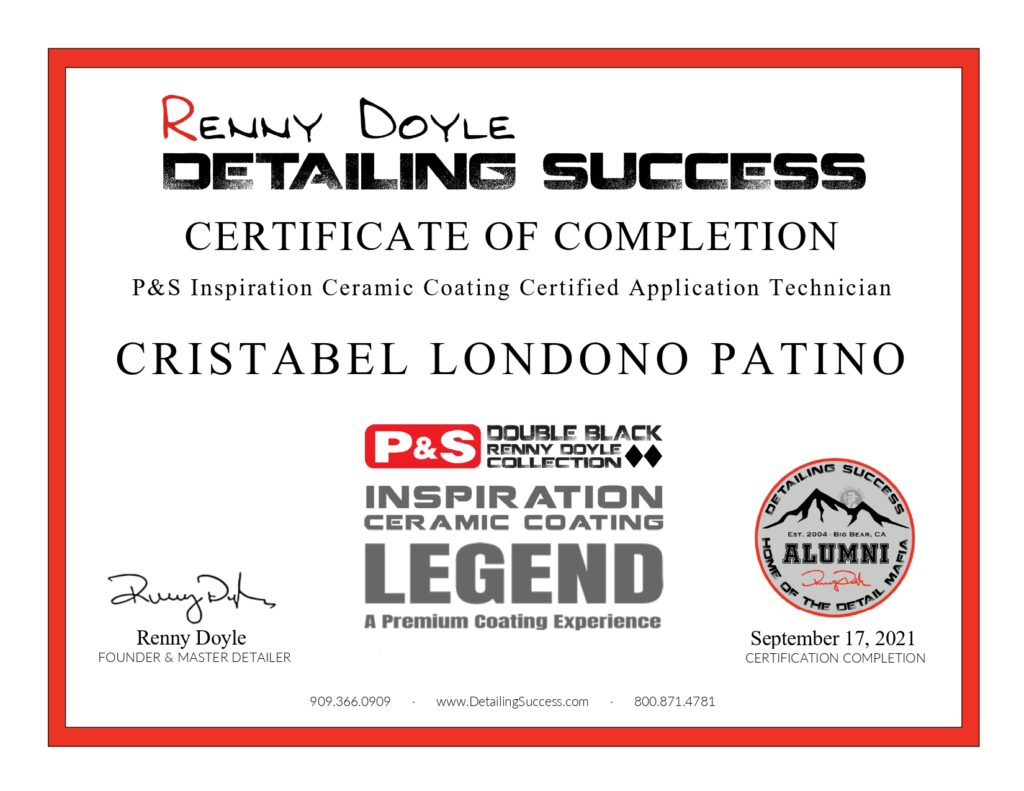 cristabel detailing success legend coating cert